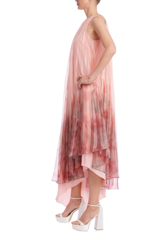 Badgley Mischka Ombre Pleated High-Low Dress