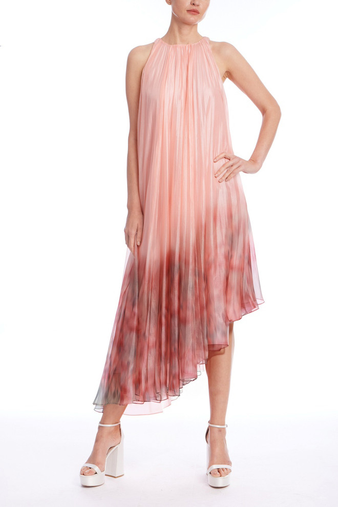 badgley mischka Ombre Pleated High-Low Dress