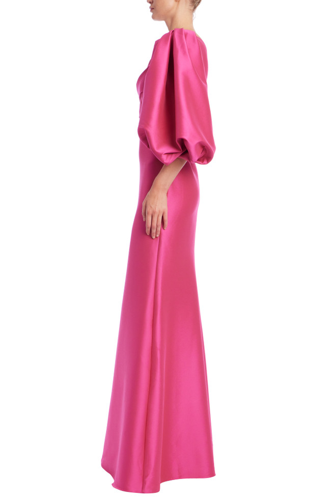 Badgley Mischka One Shoulder Balloon Sleeve Gown