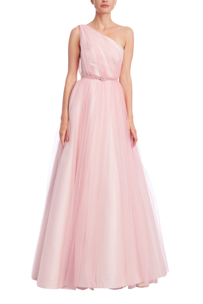 Badgley Mischka One Shoulder Tulle A-Line Gown