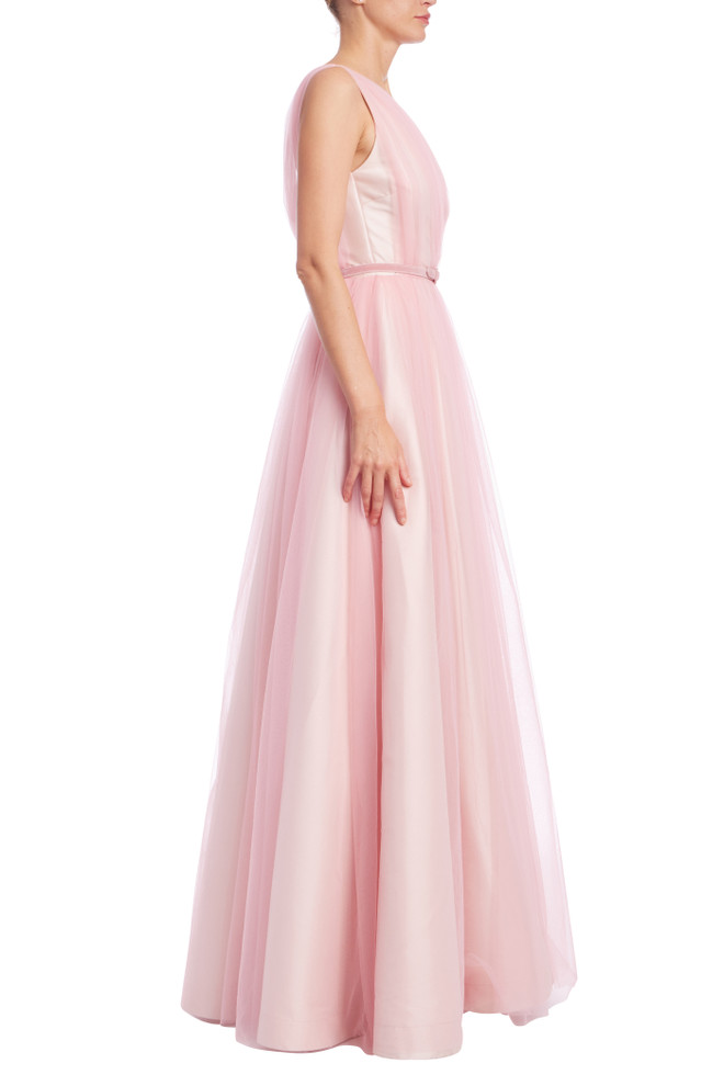 Badgley Mischka One Shoulder Tulle A-Line Gown