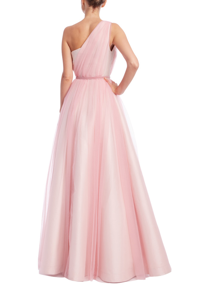Badgley Mischka One Shoulder Tulle A-Line Gown