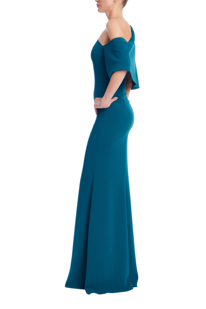 Badgley Mischka One Shoulder Wrap Column Gown