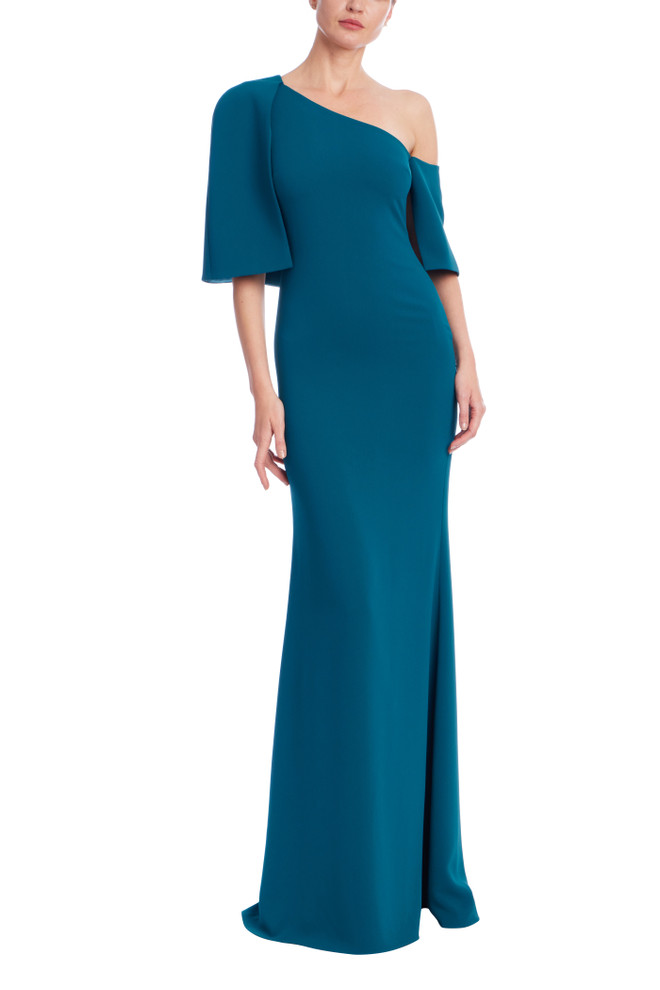 badgley mischka One Shoulder Wrap Column Gown