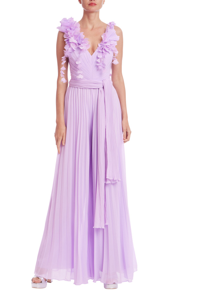 badgley mischka Pleated Georgette Jumpsuit