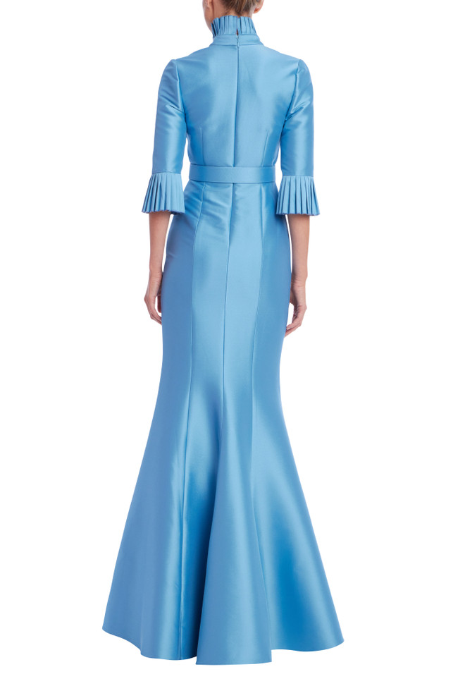 Badgley Mischka Plunge Neck Belted Shirt Gown
