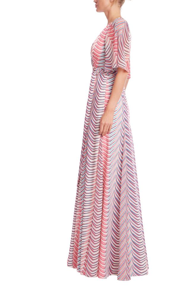 Badgley Mischka Printed Elbow Sleeve Wrap Gown