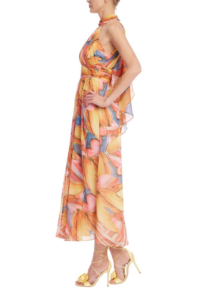 Badgley Mischka Printed Halter Neck Midi Dress
