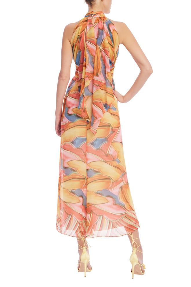 Badgley Mischka Printed Halter Neck Midi Dress