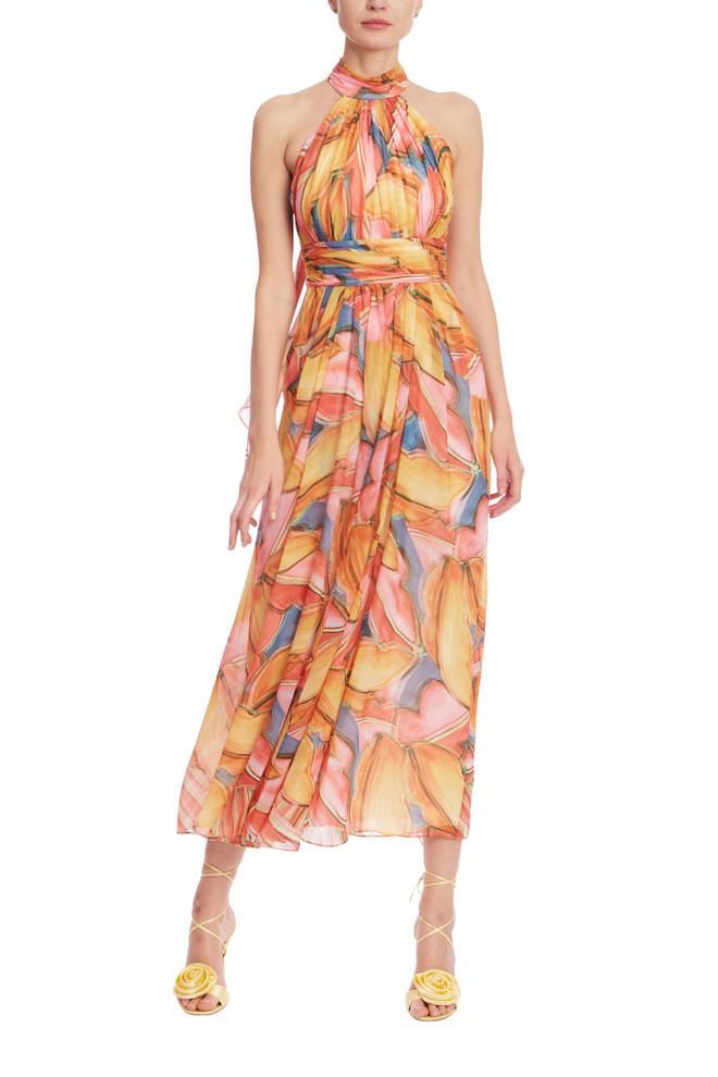 badgley mischka Printed Halter Neck Midi Dress