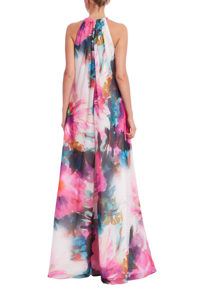 Badgley Mischka Racerback Printed Trapeze Gown