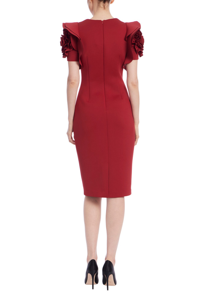 Badgley Mischka Rosette Short Sleeve Sheath Dress