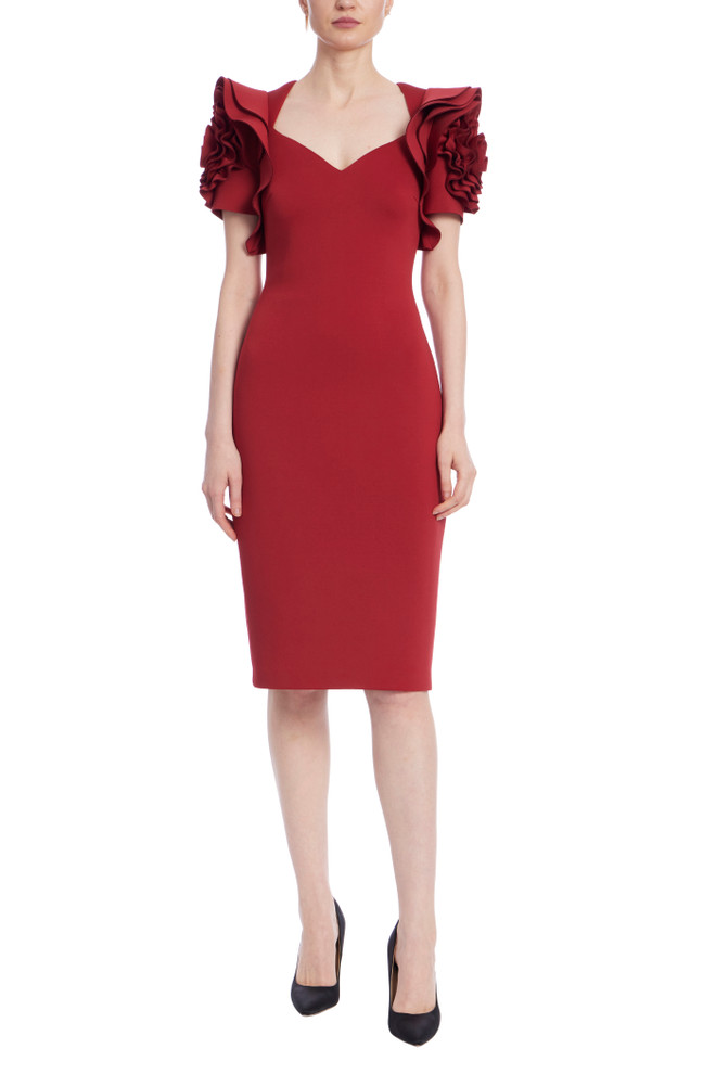 badgley mischka Rosette Short Sleeve Sheath Dress