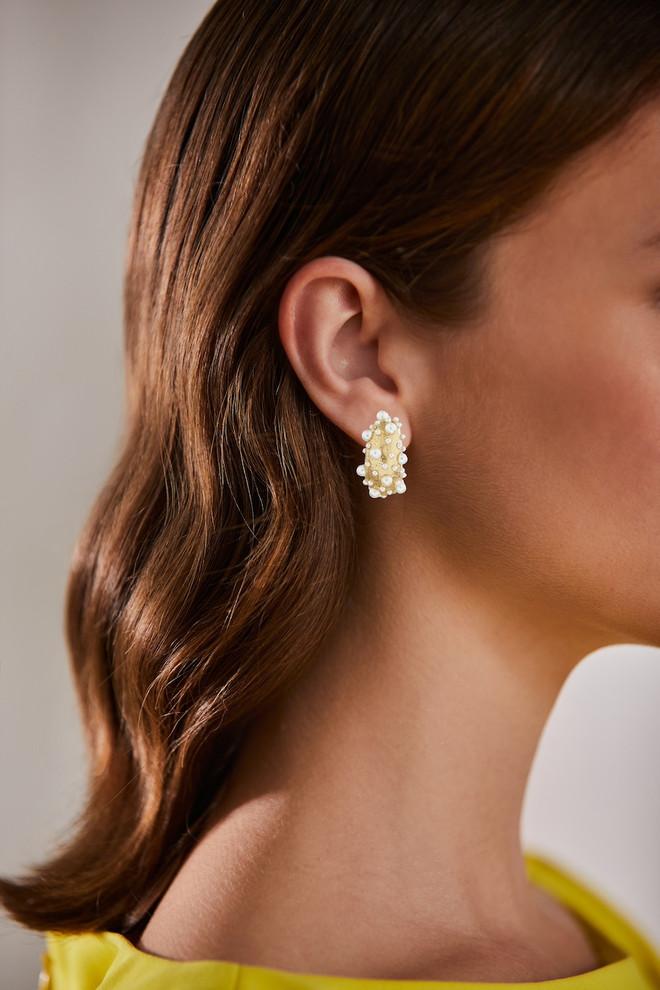 Badgley Mischka Scattered Pearl C Hoop Earrings
