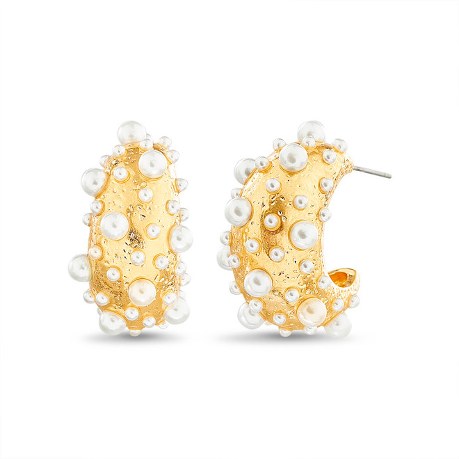 badgley mischka Scattered Pearl C Hoop Earrings