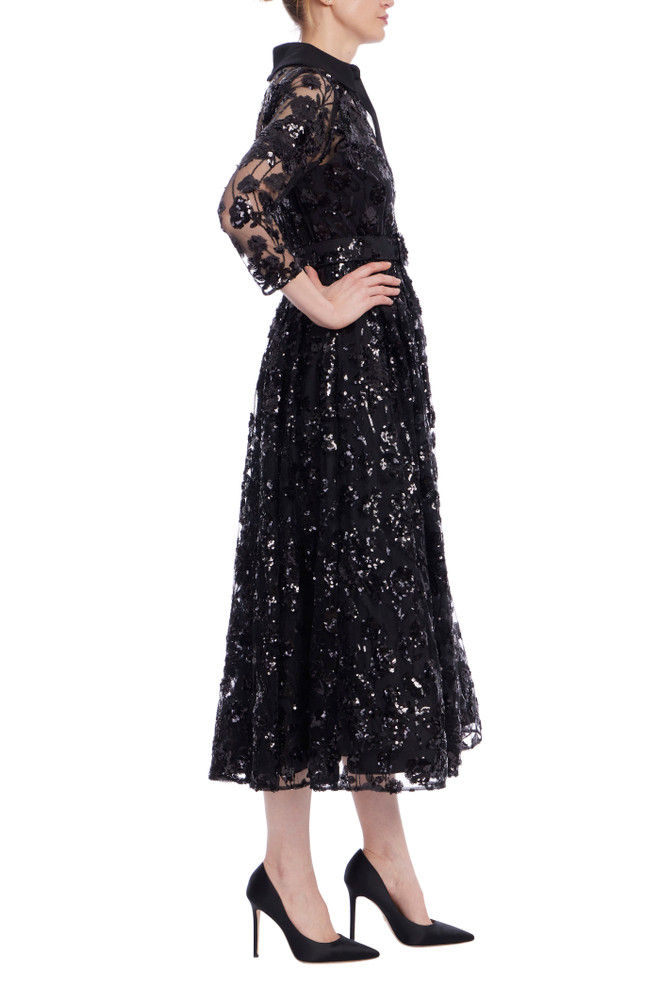 Badgley Mischka Sequin Lace A-Line Midi Dress