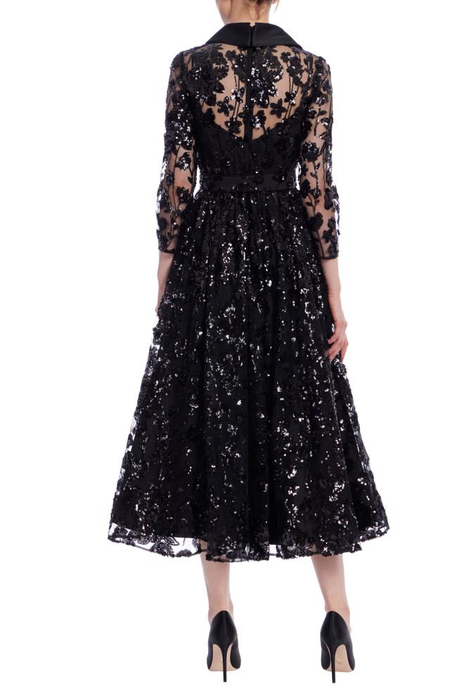 Badgley Mischka Sequin Lace A-Line Midi Dress