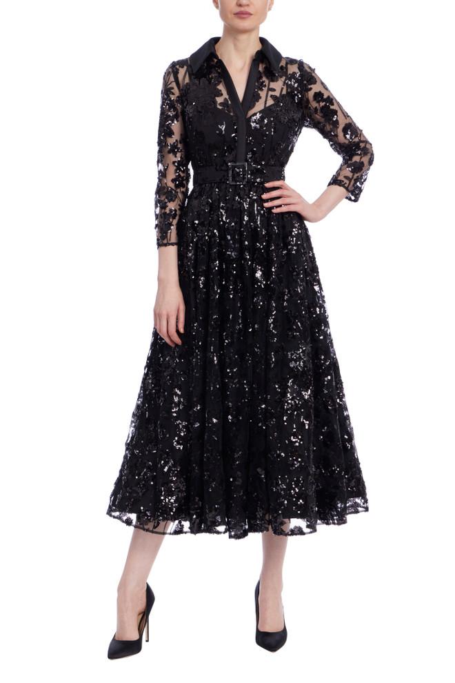 badgley mischka Sequin Lace A-Line Midi Dress