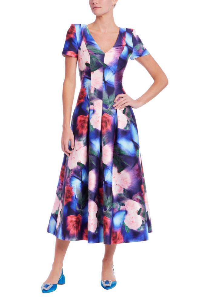 badgley mischka Short Sleeve Fit & Flare Midi Dress