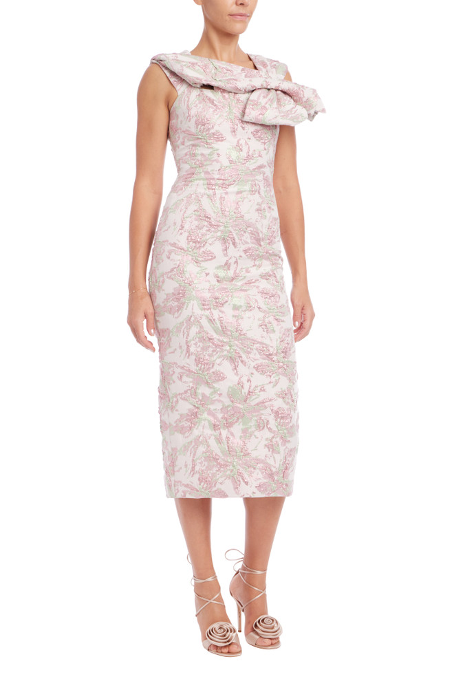 badgley mischka Sleeveless Bow Neck Sheath Dress