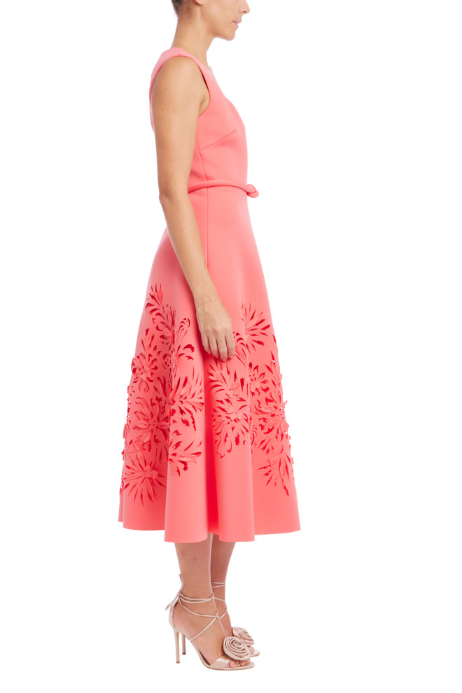 Badgley Mischka Square Neck Belted Midi Dress