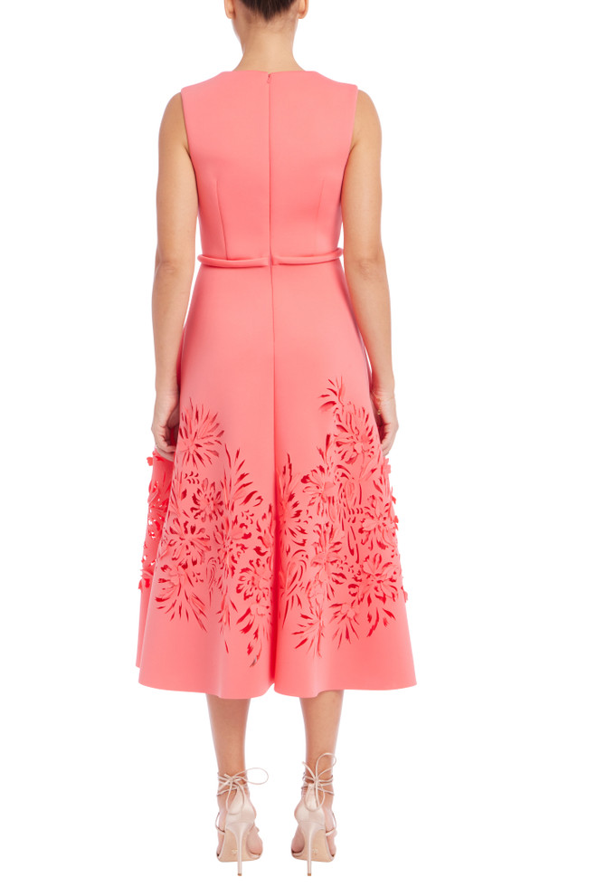 Badgley Mischka Square Neck Belted Midi Dress