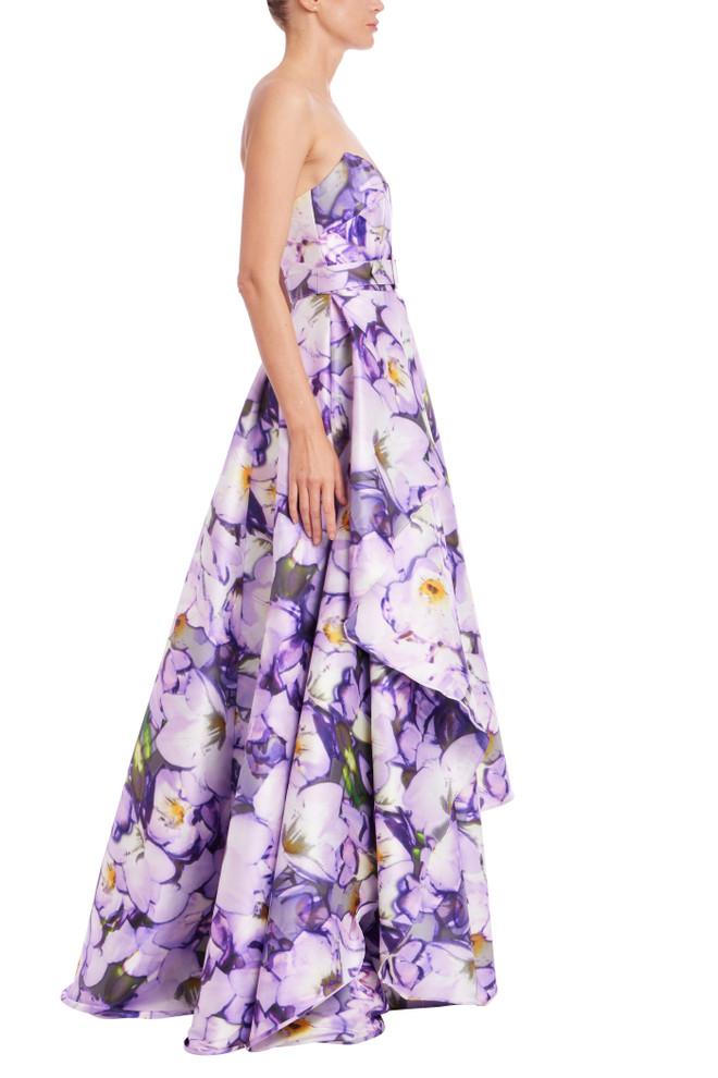 Badgley Mischka Strapless Belted A-Line Gown