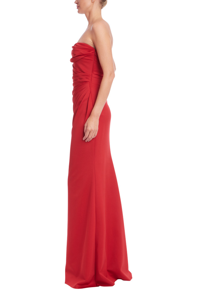 Badgley Mischka Strapless Draped Column Gown