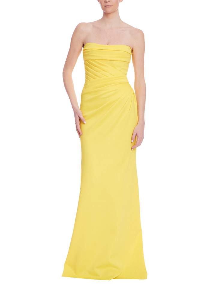 Badgley Mischka Strapless Draped Column Gown