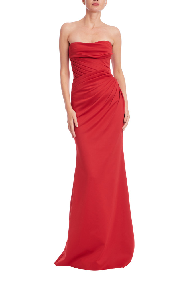 badgley mischka Strapless Draped Column Gown
