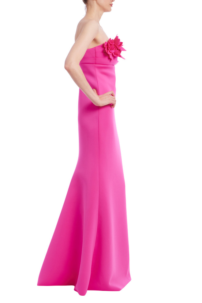 Badgley Mischka Strapless Floral Applique Gown