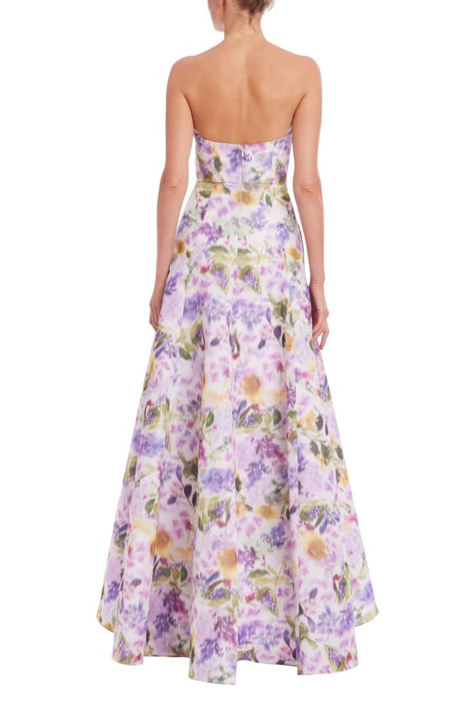 Badgley Mischka Strapless Printed High Low Gown
