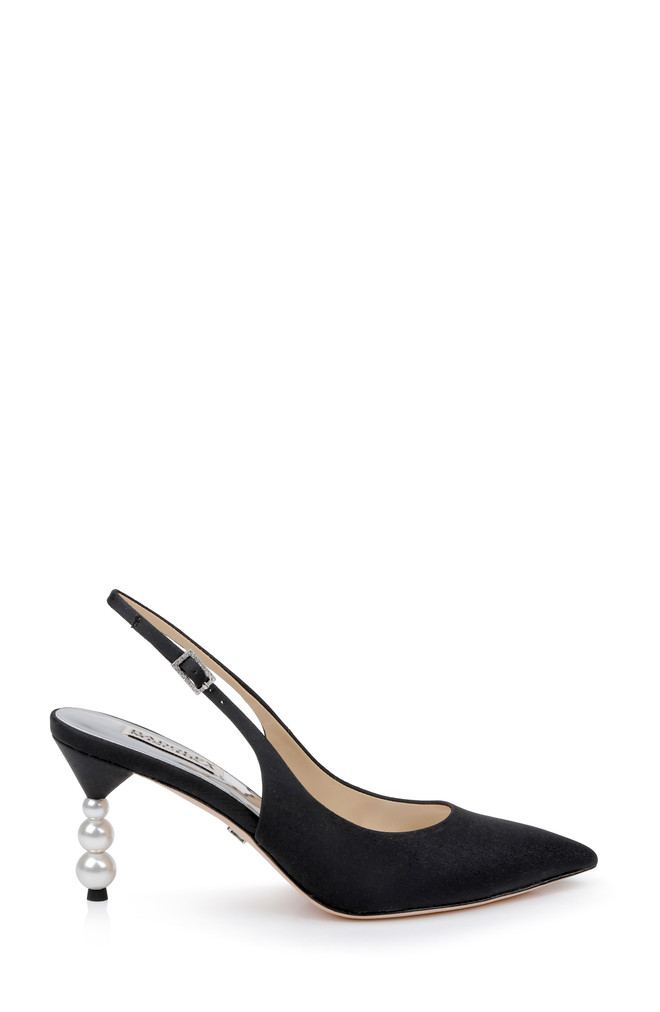 Badgley Mischka Beatrix Pointed-Toe Slingback Heels With Pearl-Beaded Heel