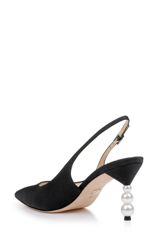 Badgley Mischka Beatrix Pointed-Toe Slingback Heels With Pearl-Beaded Heel