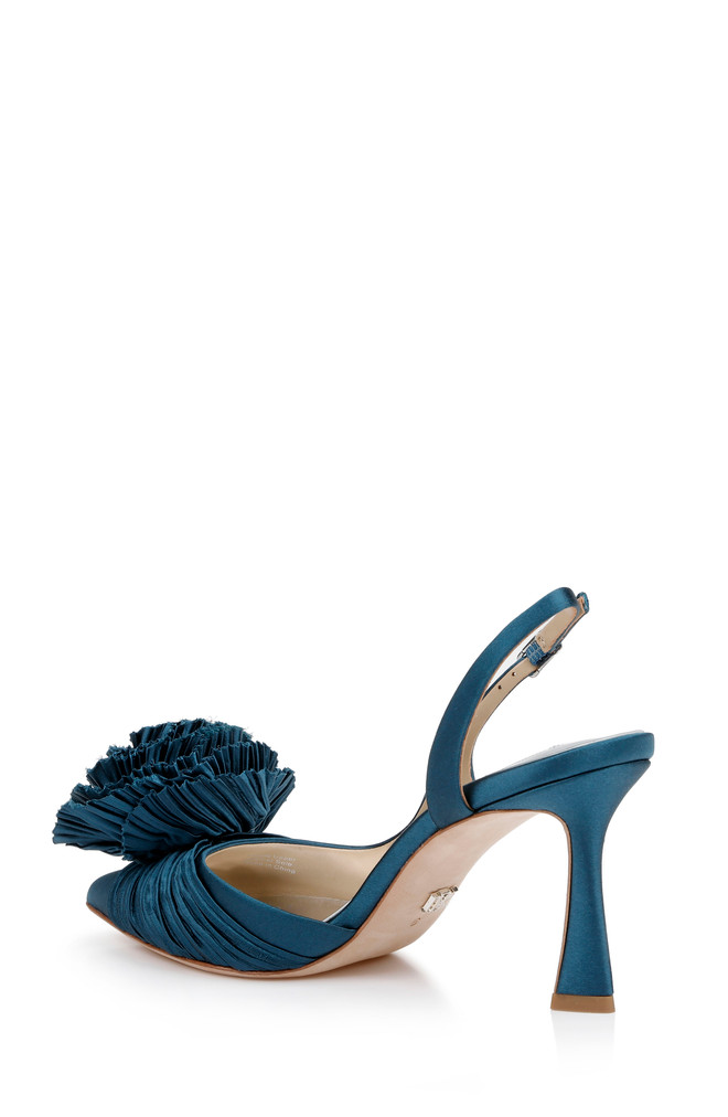 Badgley Mischka Blaire Pleated Satin Slingback Heels With Floral Detail