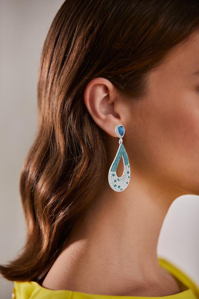 Badgley Mischka Blue And White Pave Teardrop Earrings