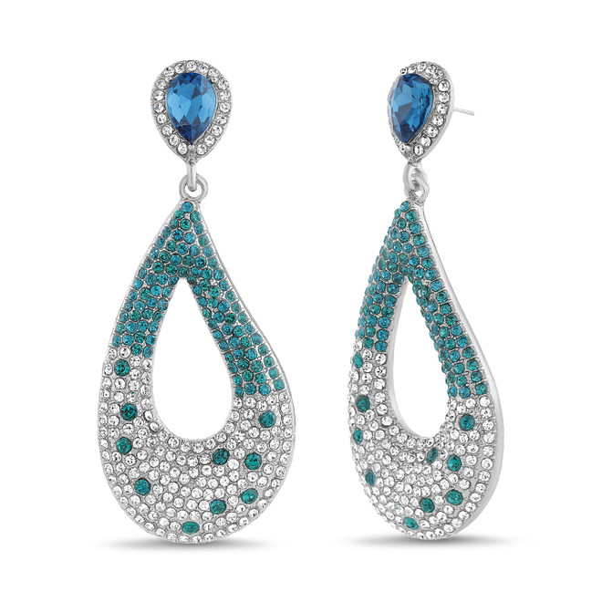 badgley mischka Blue and White Pave Teardrop Earrings
