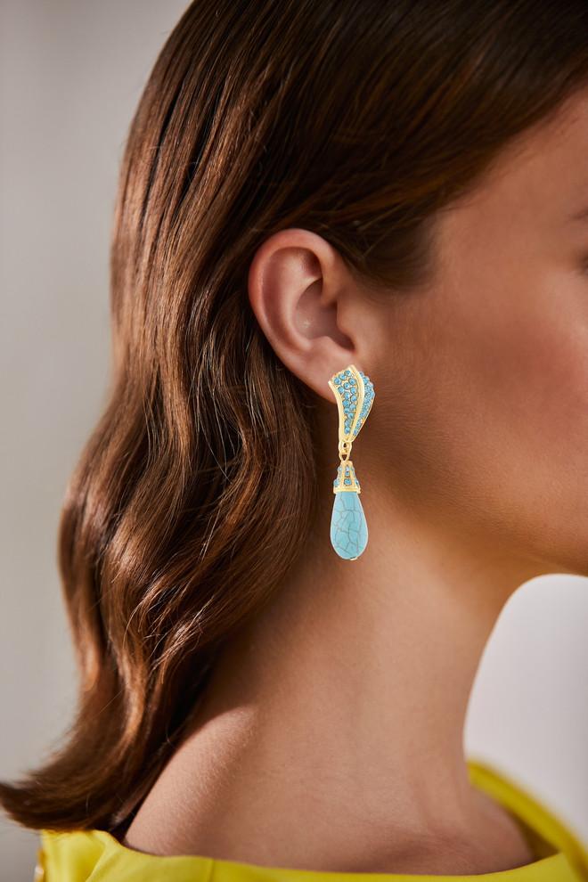 Badgley Mischka Blue Stones And Turquoise-Style Teardrop Pendant Earrings