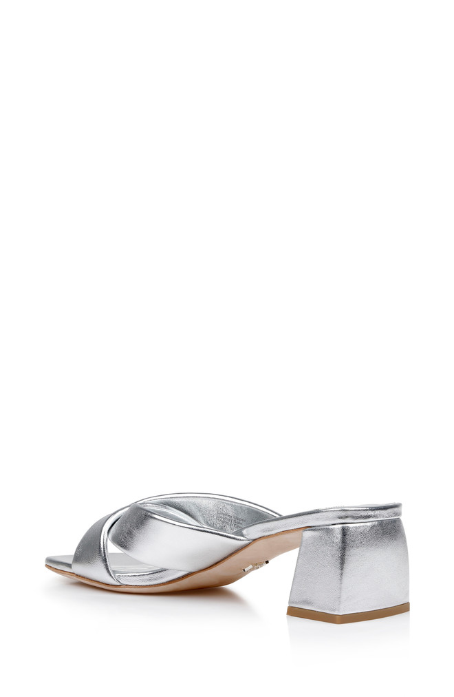 Badgley Mischka Briella II Metallic Crisscross Strap Block Heel Mules