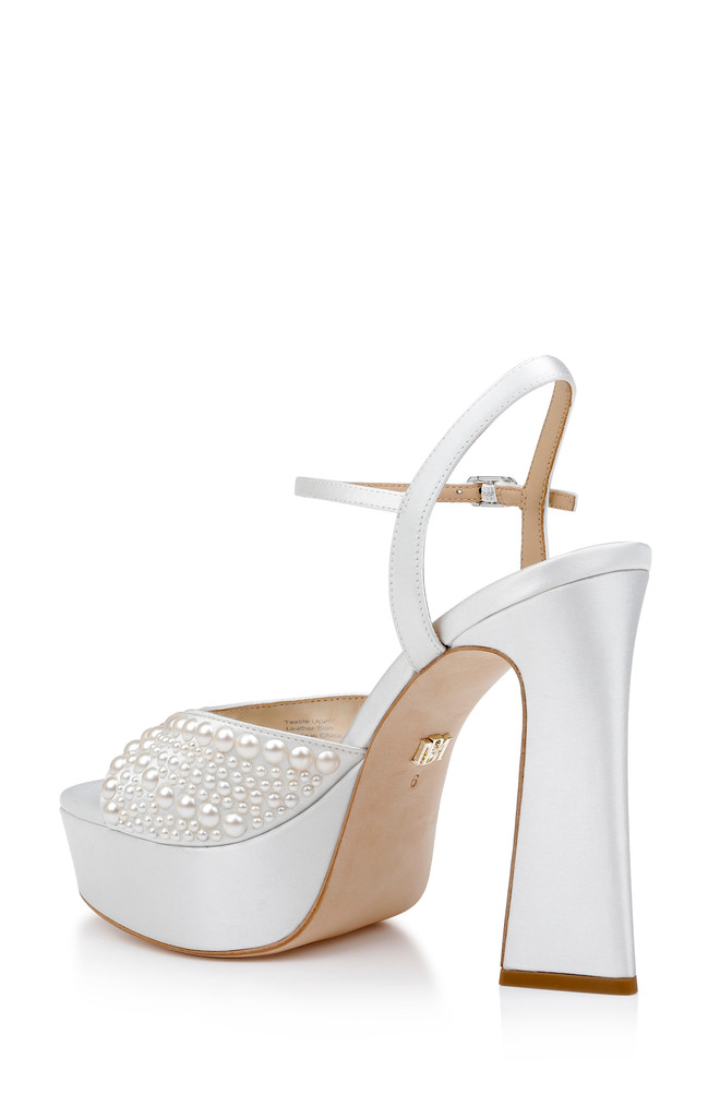 Badgley Mischka Bryleigh Satin Platform Block Heels With Bejeweled Vamp