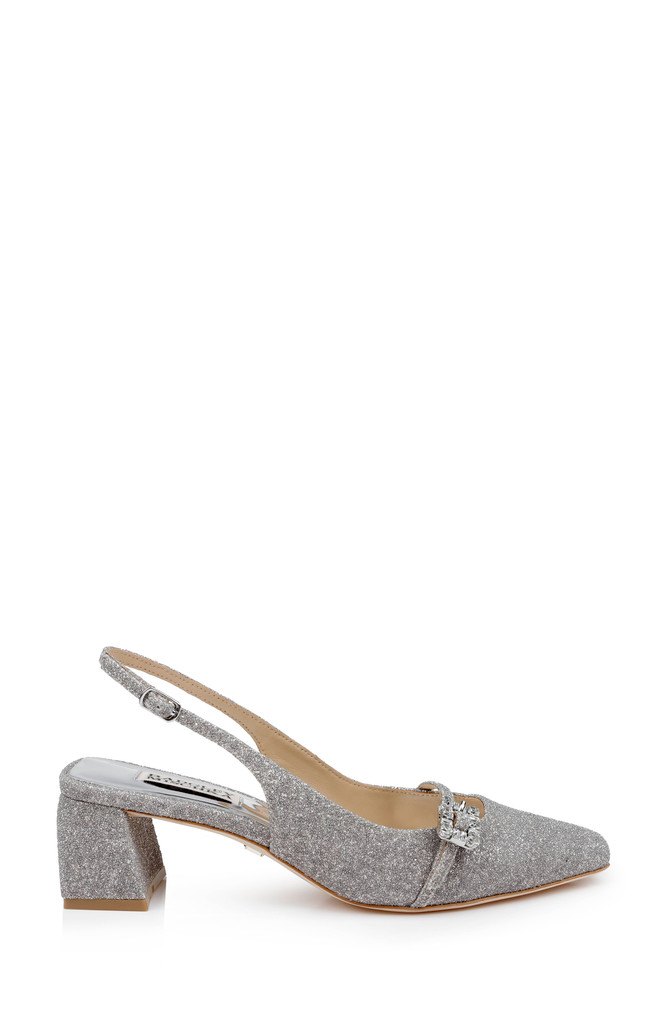 Badgley Mischka Buena Slingback Block Heels With Crystal Buckle