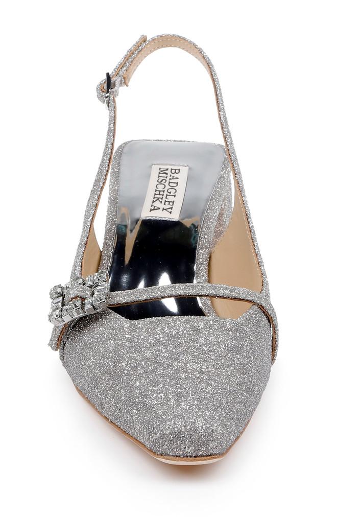 Badgley Mischka Buena Slingback Block Heels With Crystal Buckle