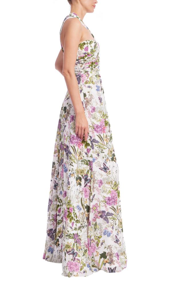 Badgley Mischka Butterfly Printed One Shoulder Gown