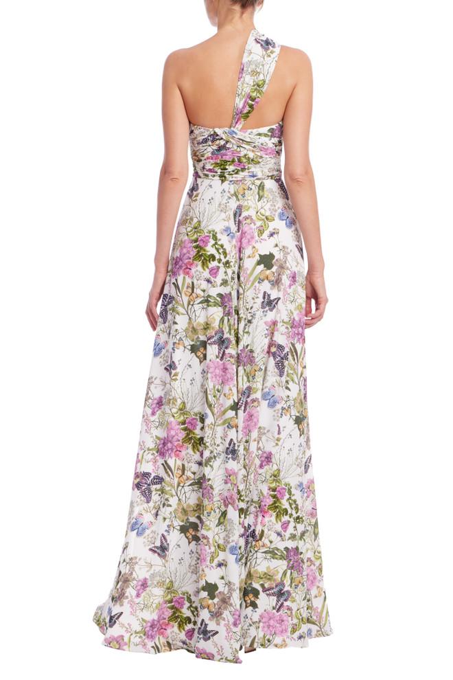 Badgley Mischka Butterfly Printed One Shoulder Gown