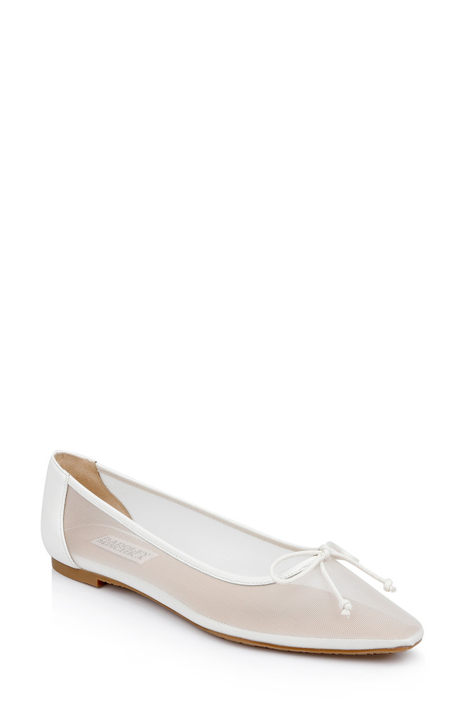 badgley mischka Cam Pointed Toe Leather Flats with Bow
