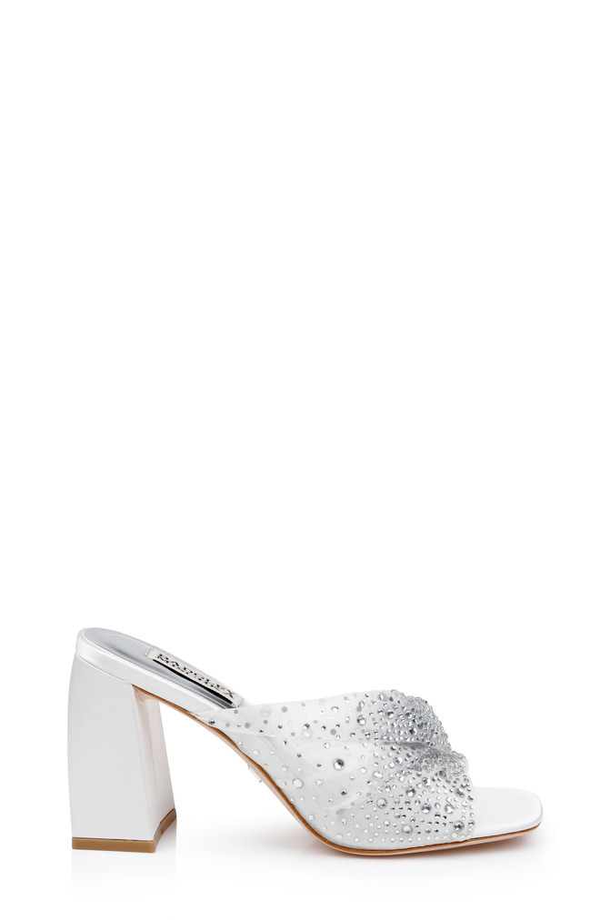 Badgley Mischka Camelia Crystal-Embellished Peep-Toe Mules With Block Heel