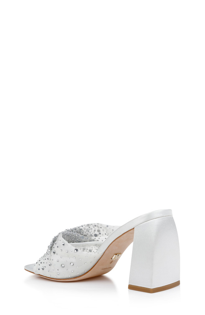Badgley Mischka Camelia Crystal-Embellished Peep-Toe Mules With Block Heel