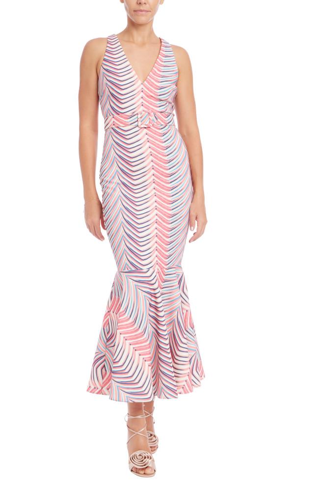badgley mischka Chevron Sleeveless Mermaid Midi Dress
