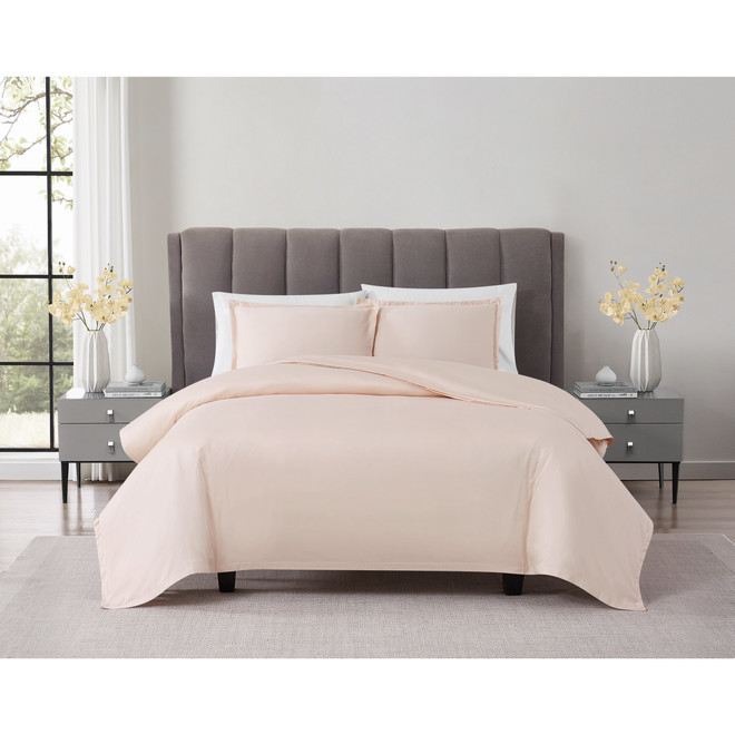 Badgley Mischka Cotton Sateen Blush 3 Piece Duvet Set
