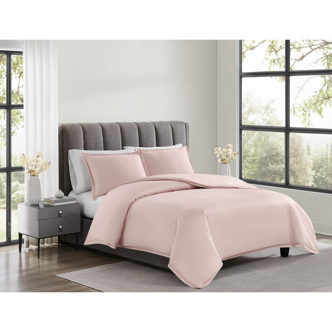 Badgley Mischka Cotton Sateen Blush 3 Piece Duvet Set